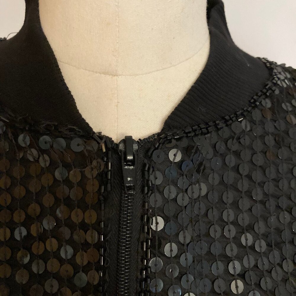 Black Sequin Bomber Jacket - image 3
